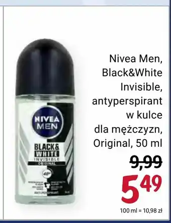 Rossmann Nivea Men, Black&White Invisible, antyperspirant w kulce dla mężczyzn, Original, 50 ml oferta