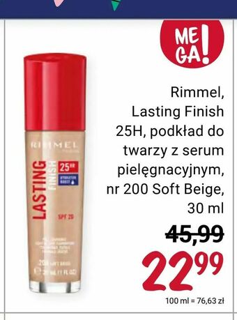 Rossmann Rimmel, Lasting Finish 25H, podkład do twarzy z serum pielęgnacyjnym, nr 200 Soft Beige oferta