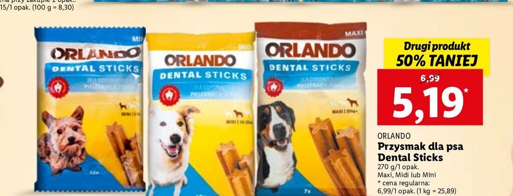 Lidl Przysmak dla psów dental sticks maxi orlando oferta