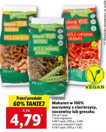 Lidl Makaron świderki z czerwonej soczewicy vemondo oferta