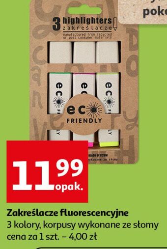 Auchan Zakreślacz zielony + żółty różowy eco friendly oferta