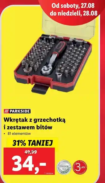 Lidl Wkrętak z grzechotką i zestawem bitów parkside oferta