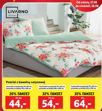 Lidl Komplet pościeli z bawełny satynowej 160 x 200 cm + 2 70 80 livarno home oferta