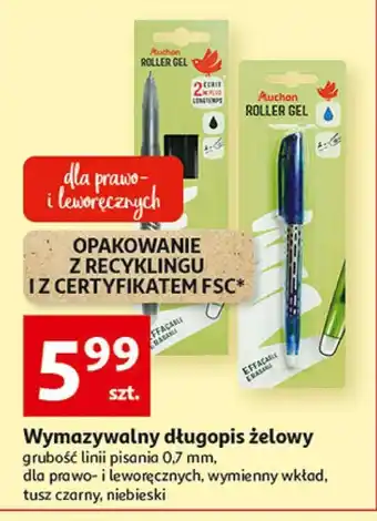 Auchan Długopis wymazywalny żelowy niebieski auchan różnorodne (logo czerwone) oferta