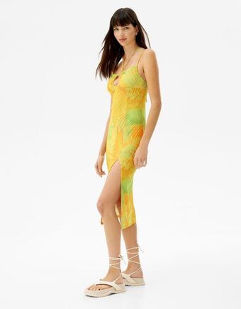 Bershka Sukienka midi na ramiączkach z wycięciem i wiązaniem oferta