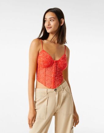 Bershka Gorsetowy top z koronką na ramiączkach oferta