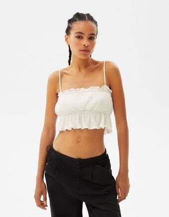 Bershka Marszczony, plisowany top na ramiączkach oferta