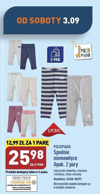 Spodnie niemowlęce z bawełną bio 62/68-86/92 cm pocopiano