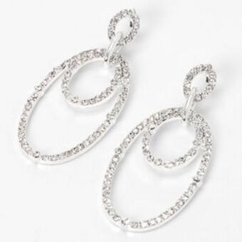 Silver 2" rhinestone circle link drop earrings