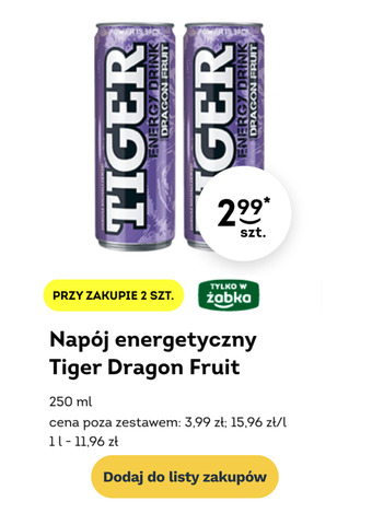 Żabka Napój energetyczny tiger oferta