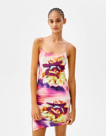 Bershka Wzorzysta sukienka na ramiączkach z odkrytymi plecami oferta