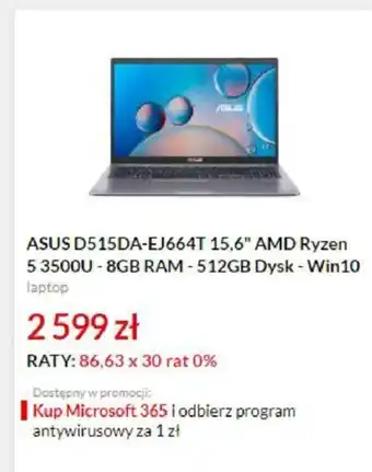 RTV EURO AGD Asus D515DA-EJ664T 15,6" AMD Ryzen 5 3500U oferta