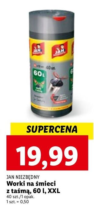 Lidl Worki na śmieci z taśmą 60 l jan niezbędny oferta