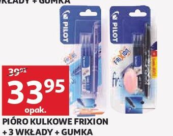Auchan Pióro kulkowe + 3 wkłady czarne gumka pilot frixion oferta