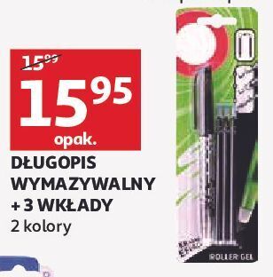 Auchan Długopis wymazywalny czarny + 3 wkłady auchan oferta