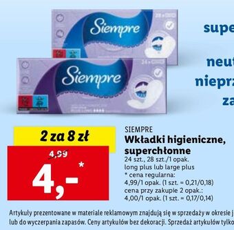 Lidl Wkładki higieniczne large plus siempre oferta