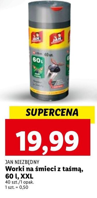 Lidl Worki na śmieci z taśmą 60 l jan niezbędny oferta