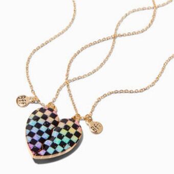 Claire's Best friends black rainbow checkered heart pendant necklaces - 2 pack oferta