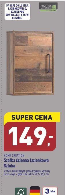 ALDI Szafka ścienna łazienkowa 40.3 x 57.9 16.7 cm home creation oferta