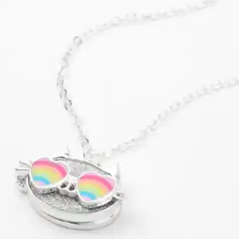 Claire's Silver cam the cat locket pendant necklace oferta