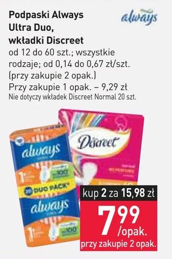 Stokrotka Podpaski Always Ultra Duo, wkładki Discreet oferta