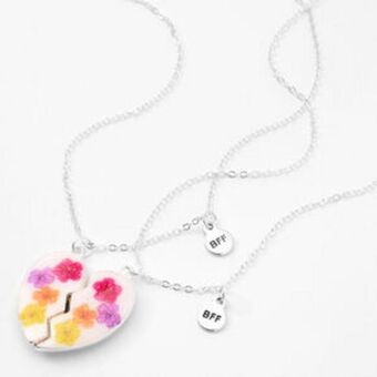 Claire's Best friends pressed flowers split heart necklaces - 2 pack oferta