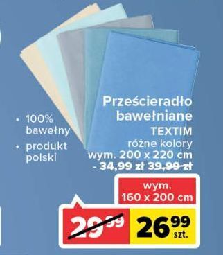Carrefour Prześcieradło bawełniane 160 x 200 cm textim oferta