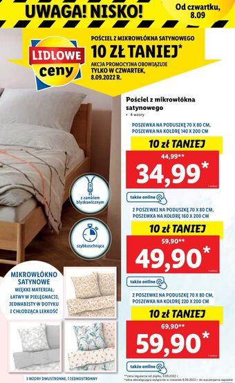Lidl Komplet pościeli dwustronnej z mikrowłókna satynowego 220 x 200 + 2 70 80 cm livarno home oferta