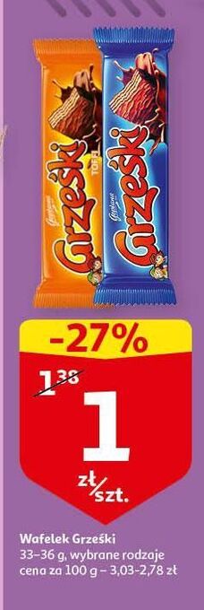 Auchan Wafelek kakaowy w czekoladzie deserowej grześki oferta
