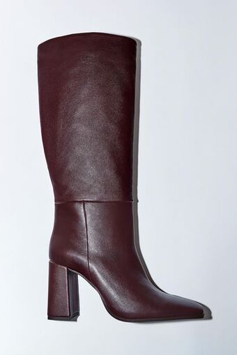 ZARA Leather block heel knee-high boots oferta