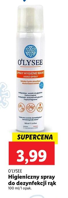 Lidl Spray do dezynfekcji rąk z dodatkiem gliceryny o'lysee oferta