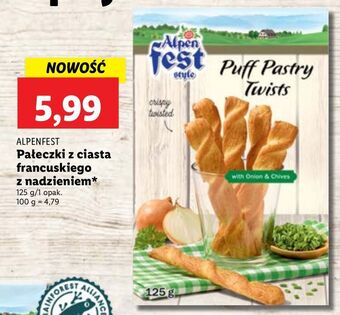 Lidl Pałeczki z ciasta francuskiego cebulowo oliwkowe alpen fest oferta