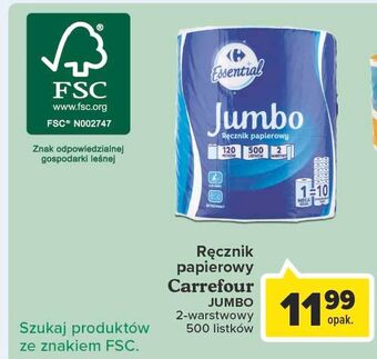 Carrefour Ręcznik papierowy jumbo carrefour essential oferta
