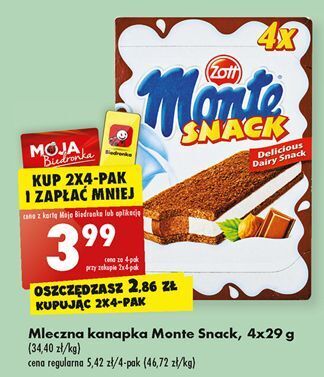 Biedronka Baton mleczny zott monte snack oferta