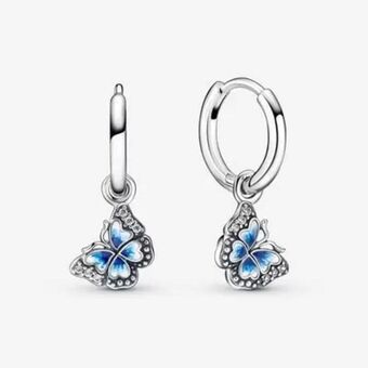 Pandora Kolczyki obręcze z błękitnymi motylami oferta