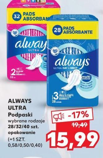 Kaufland Podpaski night always ultra 100% protection oferta