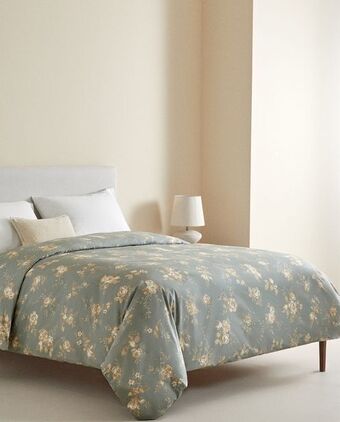 ZARA HOME Zielona poszwa na kołdrę z nadrukiem w złote kwiaty oferta