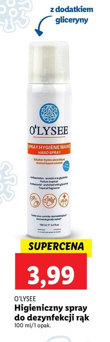 Lidl Spray do dezynfekcji rąk z dodatkiem gliceryny o'lysee oferta