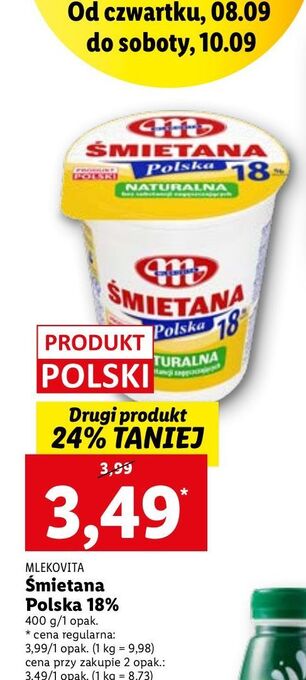 Lidl Śmietana polska 18 % mlekovita oferta