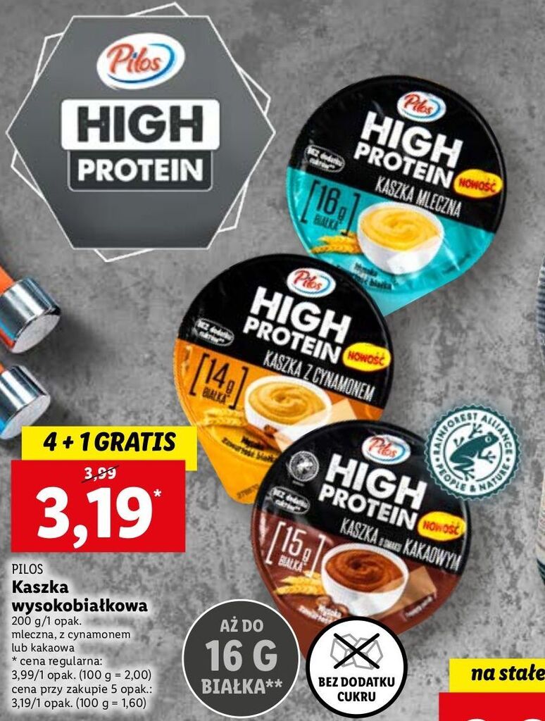 Promocja Kaszka o smaku kakaowym pilos high protein w Lidl
