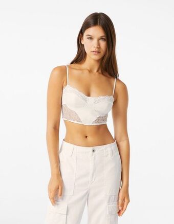 Bershka Satynowy gorsetowy top z koronką na ramiączkach oferta