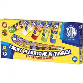 Auchan Astra - farby plakatowe 12 kolorów w tubach 30ml oferta