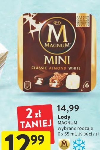 Intermarche Lód mini classic + almond white algida magnum oferta