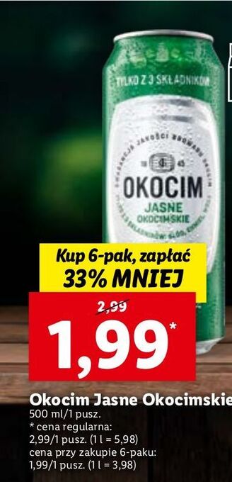 Lidl Piwo okocim jasne okocimskie oferta