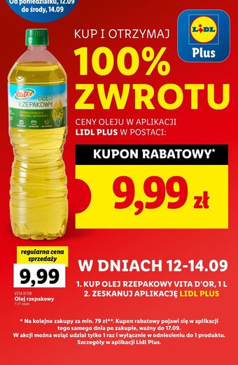 Lidl Olej rzepakowy vita d'or oferta