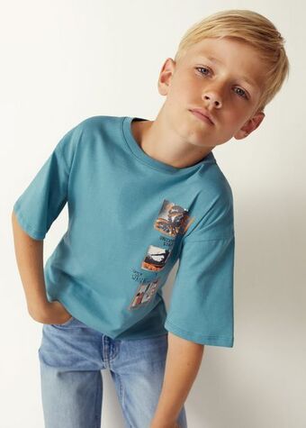 MANGO Bawełniany wzorzysty t-shirt oferta