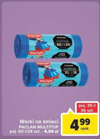 Carrefour Worki na śmieci 60 l paclan multitop oferta