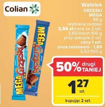 Carrefour Wafelek kakaowy w czekoladzie mlecznej grześki mega oferta
