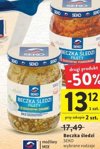 Intermarche Beczka śledzi filety z suszonymi pomidorami seko oferta