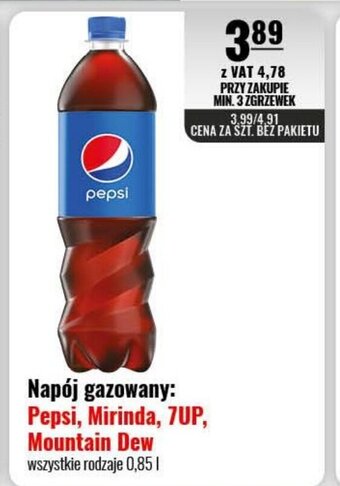 Eurocash Pepsi, Mirinda, 7Up, Mountain Dew napój gazowany 0,85 l oferta